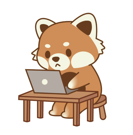 Rin, the StudyRn red panda, studying at a laptop